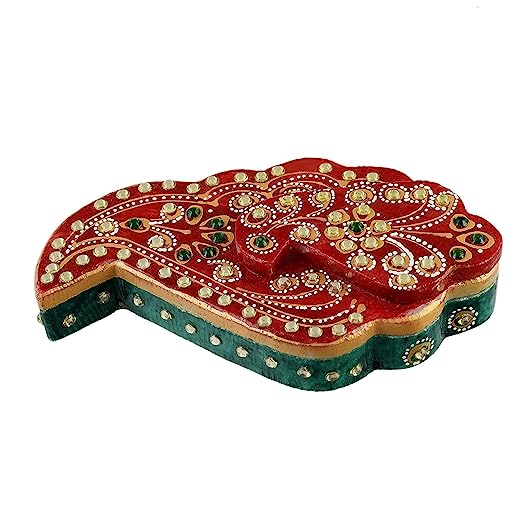 Handcrafted Marble Kumkum Box with Meenakari & Stone Work – Decorative Puja Container