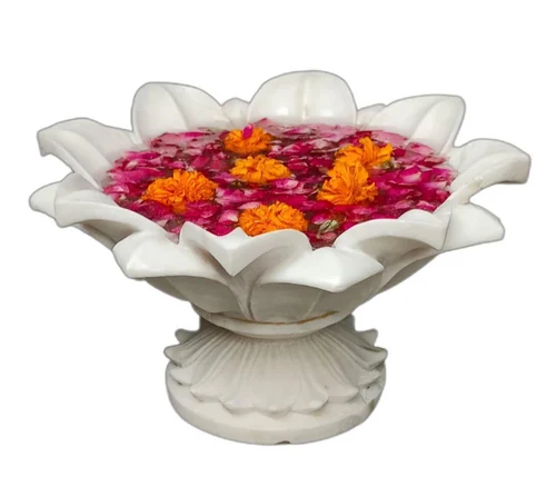 Hand Carved Marble Urli Bowl – Lotus Shape Floating Flower & Candle Decorative Bowl