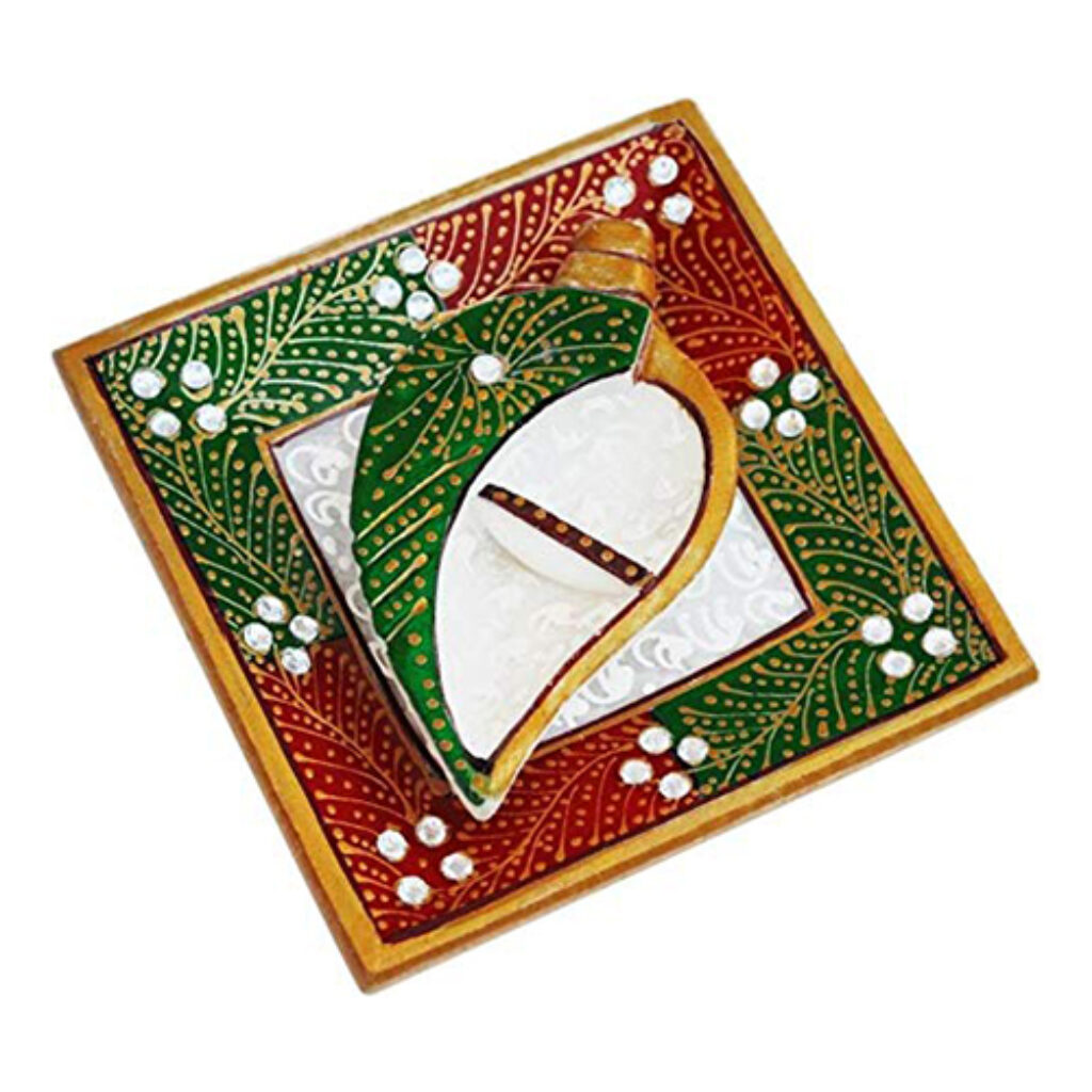Handcrafted Marble Shankh Kumkum Box with Meenakari & Stone Work – Decorative Puja Box