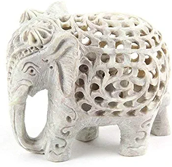 Hand Carved Marble Elephant Statue – Traditional Jaali Work Decorative Showpiece