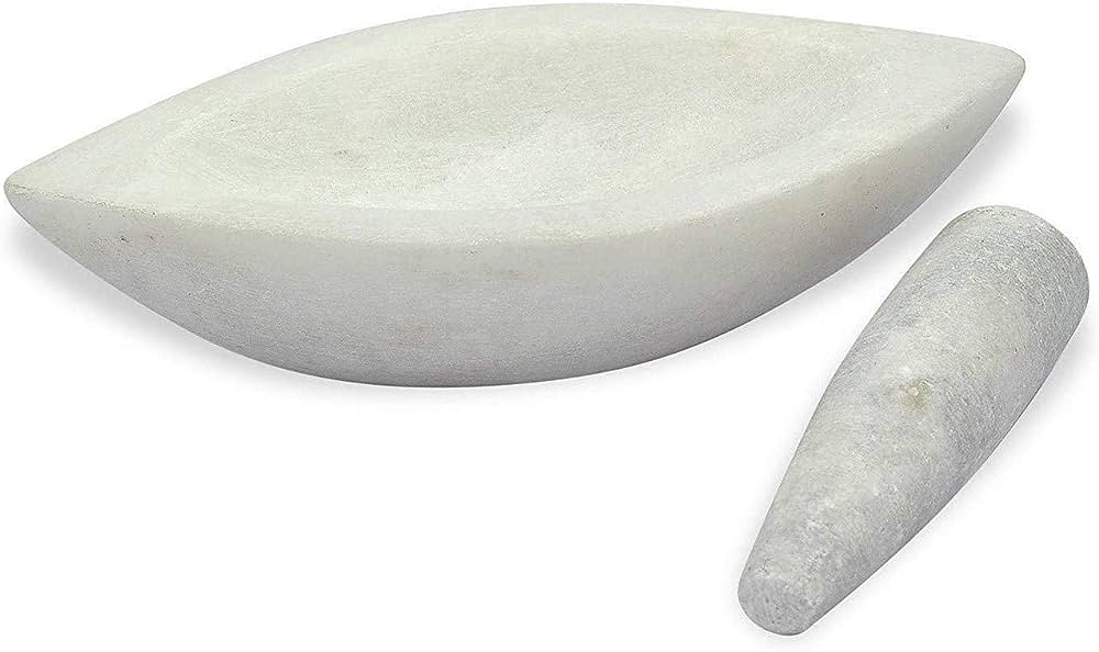 Natural Marble Mortar and Pestle Set | Stone Spice Grinder (Sil Batta)