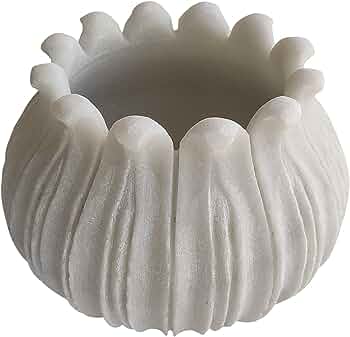 Handcrafted White Marble Lotus Design Planter Pot – Decorative Indoor Plant Pot