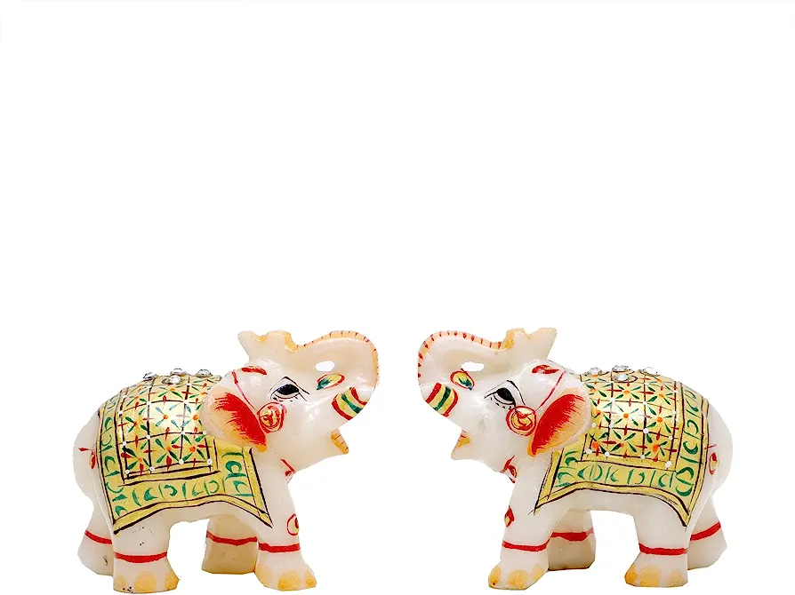 Handcrafted Marble Elephant – Traditional Hand Painted Decorative Figurines