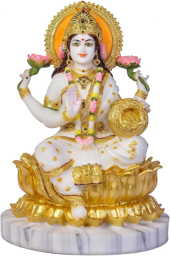 Handcrafted Goddess Lakshmi Marble Idol – Decorative Lakshmi Statue for Home Temple