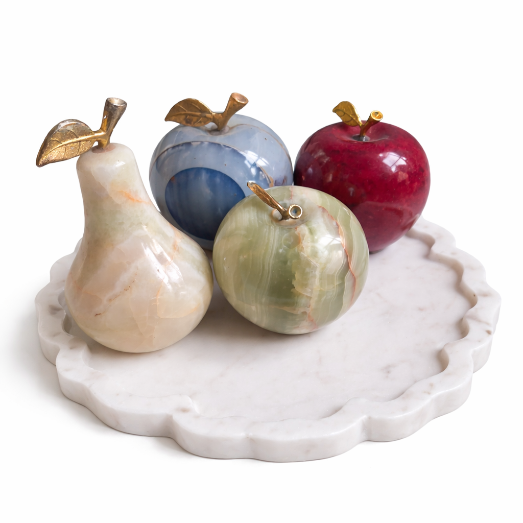 Handcrafted Onyx Marble Fruit Set with Decorative Marble Tray