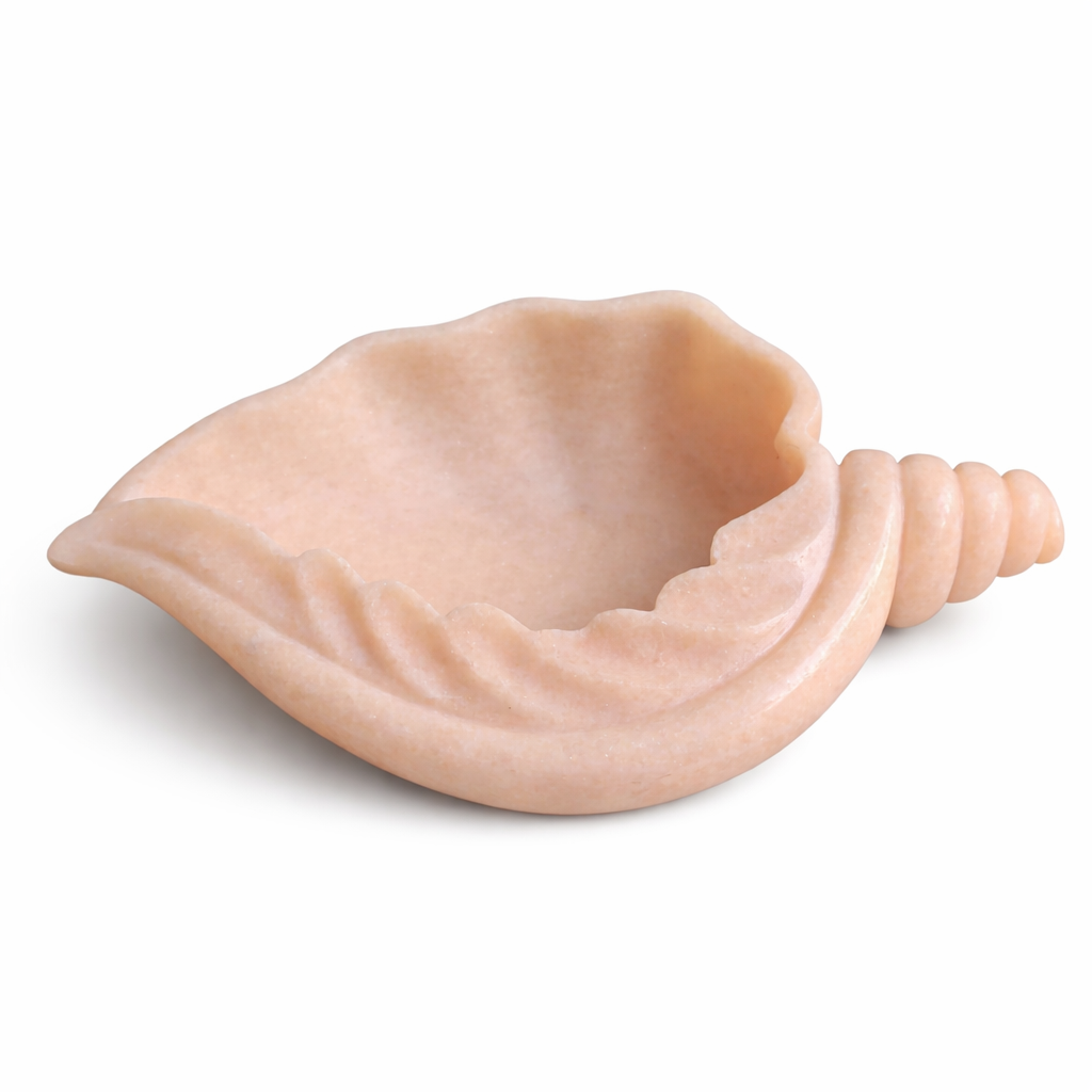 Handcrafted Peach Marble Conch Shell Decorative Bowl