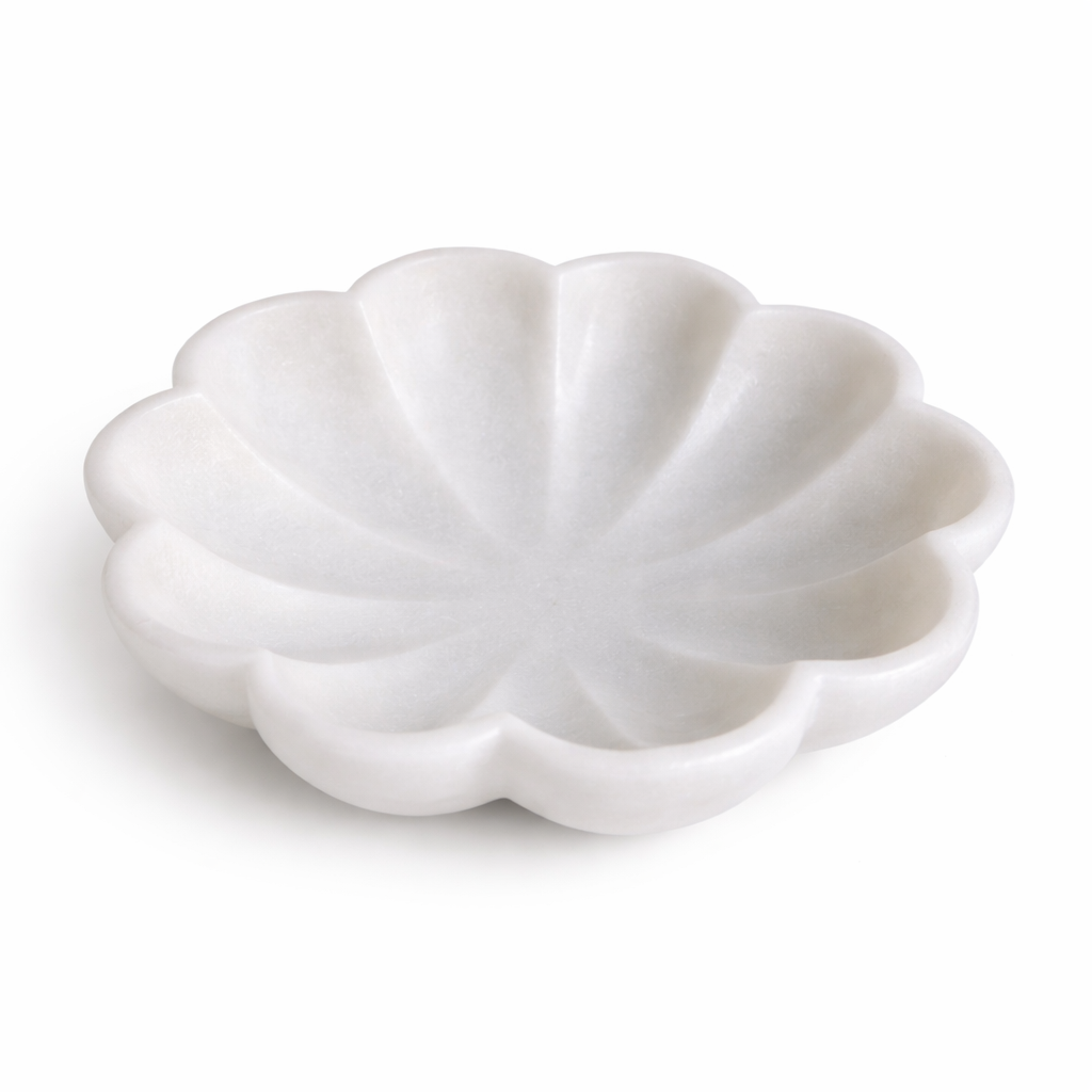 Handcrafted White Marble Flower Shape Decorative Bowl