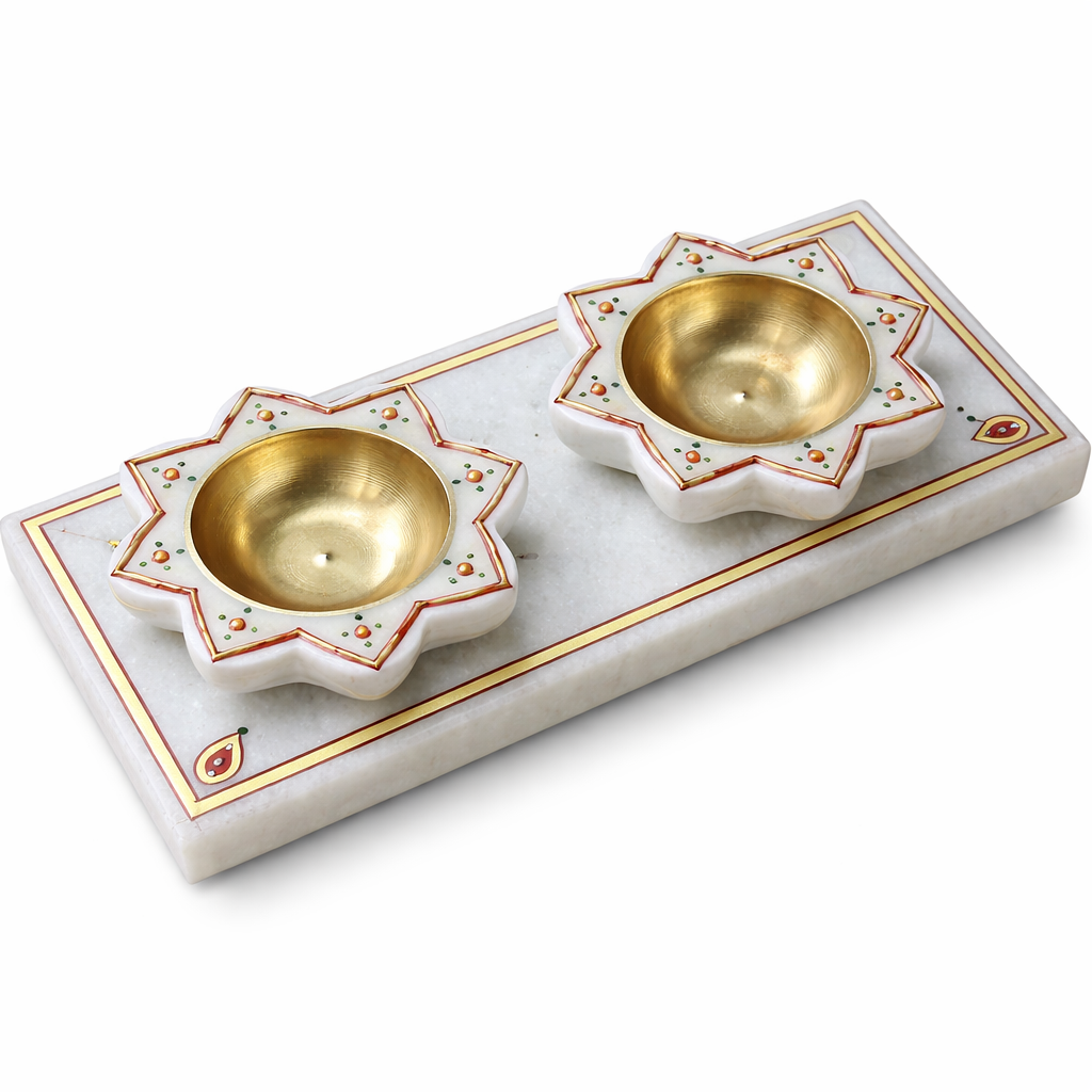 Handcrafted Marble Tealight Candle Holder – Decorative Diya Holder for Home Decor