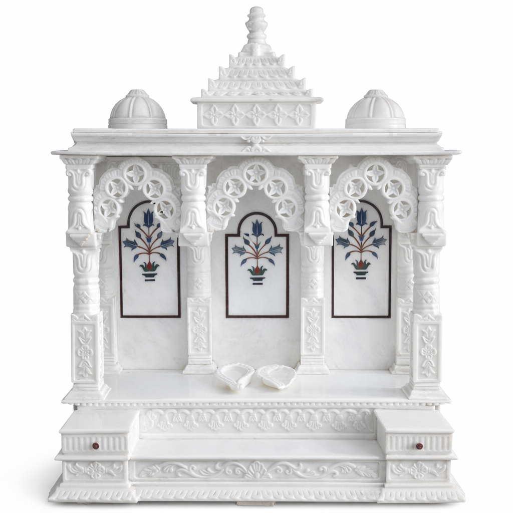Handcrafted White Marble Mandir – Traditional Home Temple for Pooja Room