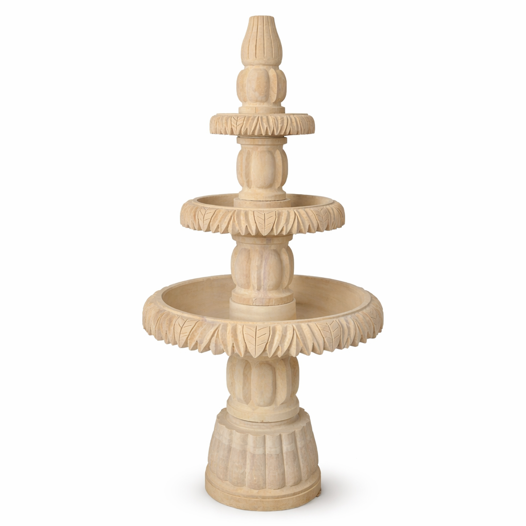 Handcrafted Beige Marble 3-Tier Garden Water Fountain
