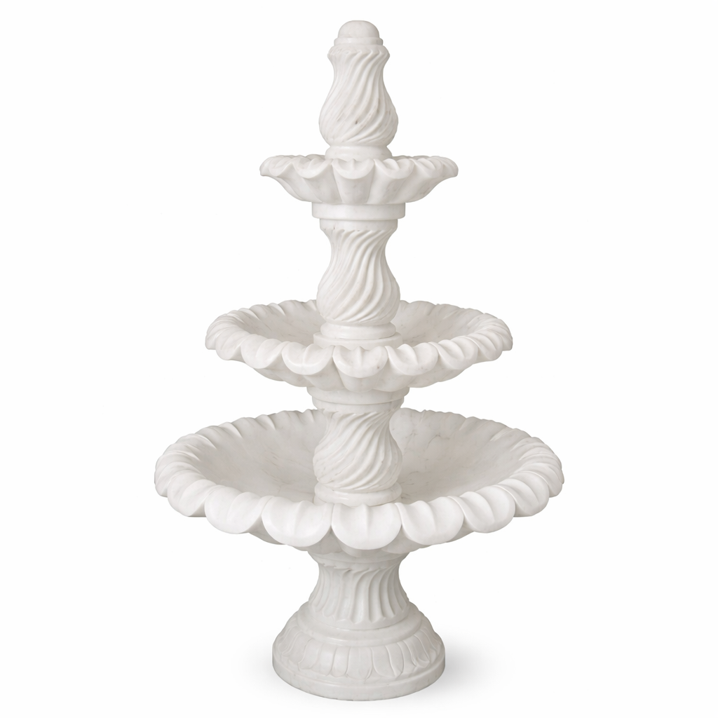 Handcrafted White Marble 3-Tier Garden Water Fountain
