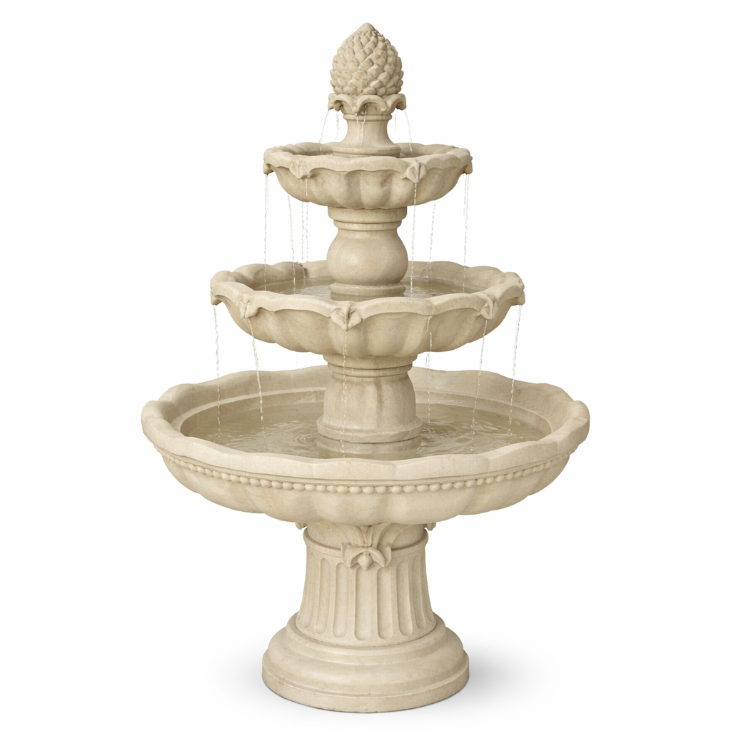 Luxury 3-Tier Marble Garden Water Fountain with Pineapple Finial