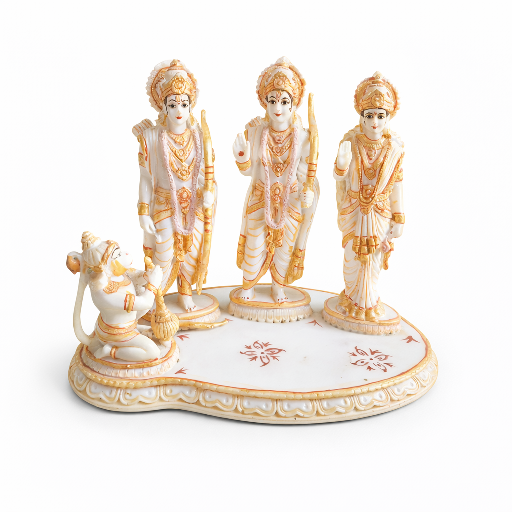 Ram Darbar Marble Dust Statue with Hanuman – Decorative Hindu God Idol for Home Temple