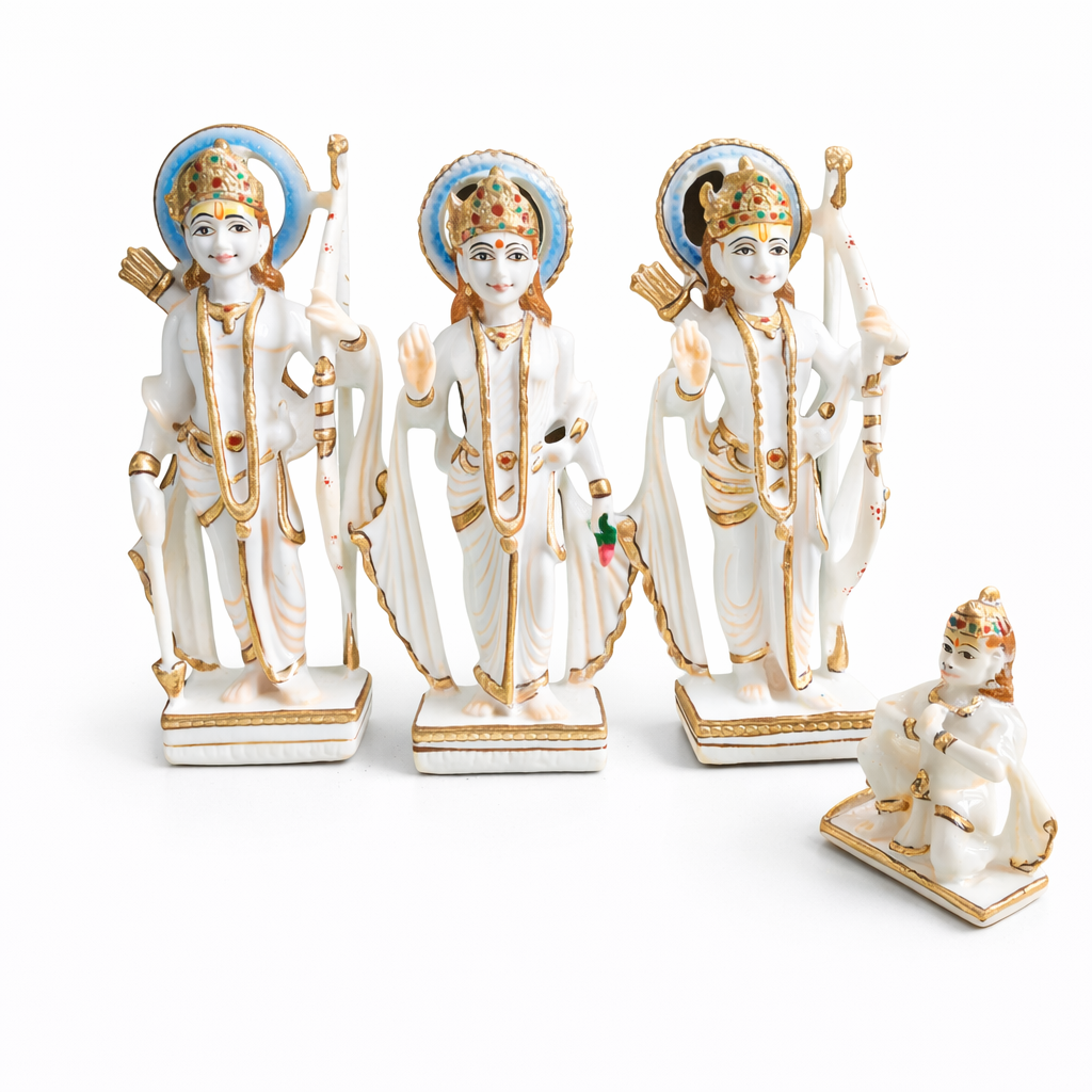 Ram Darbar Marble Dust Idol Set with Hanuman – Lord Rama, Sita, Lakshmana Statue for Home Temple
