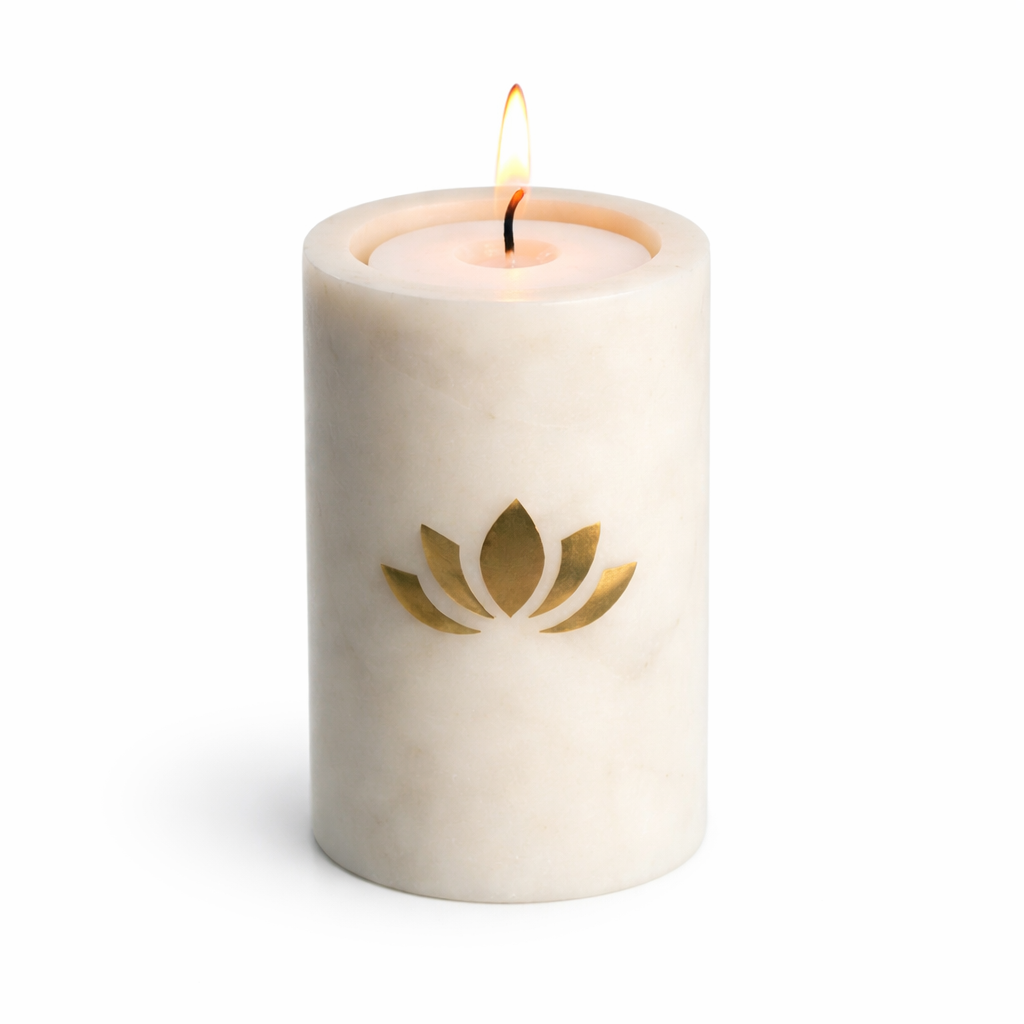 White Marble Lotus Candle Holder – Decorative Tealight Holder for Home Decor