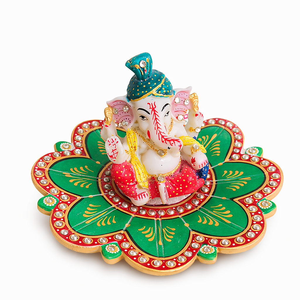 Lord Ganesha Idol on Lotus Base – Decorative Ganpati Murti for Home Temple & Decor
