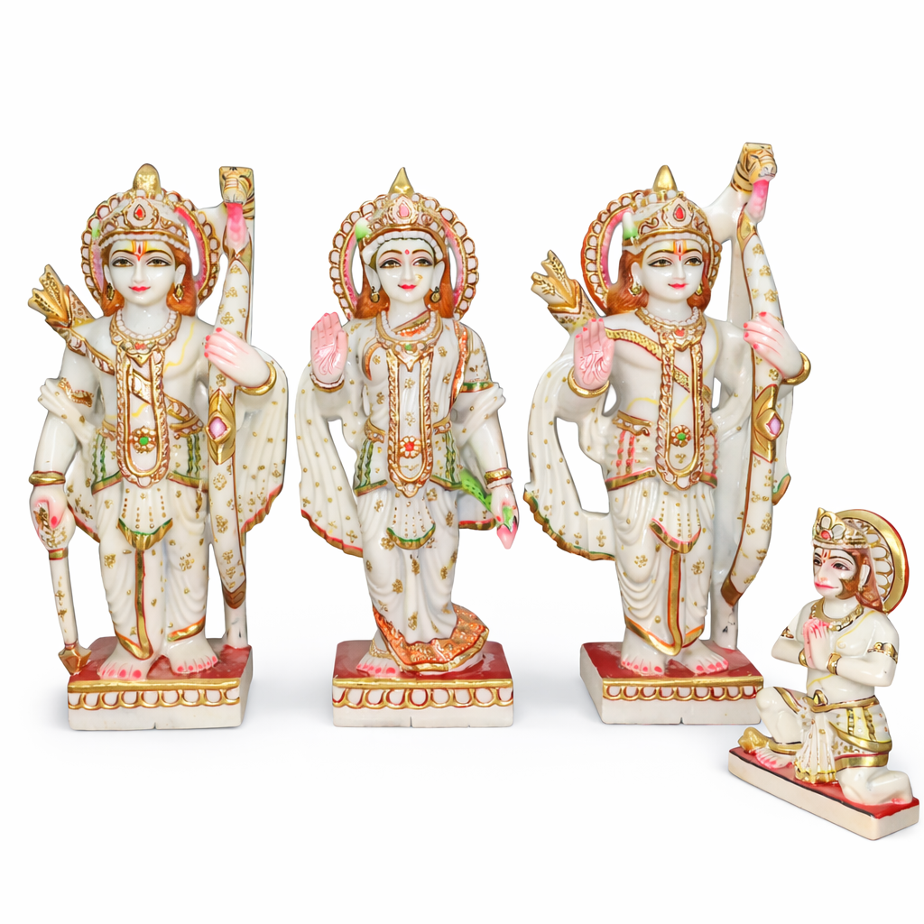 Ram Darbar Marble Idol Set – Lord Ram, Sita, Lakshman & Hanuman Statue for Home Temple