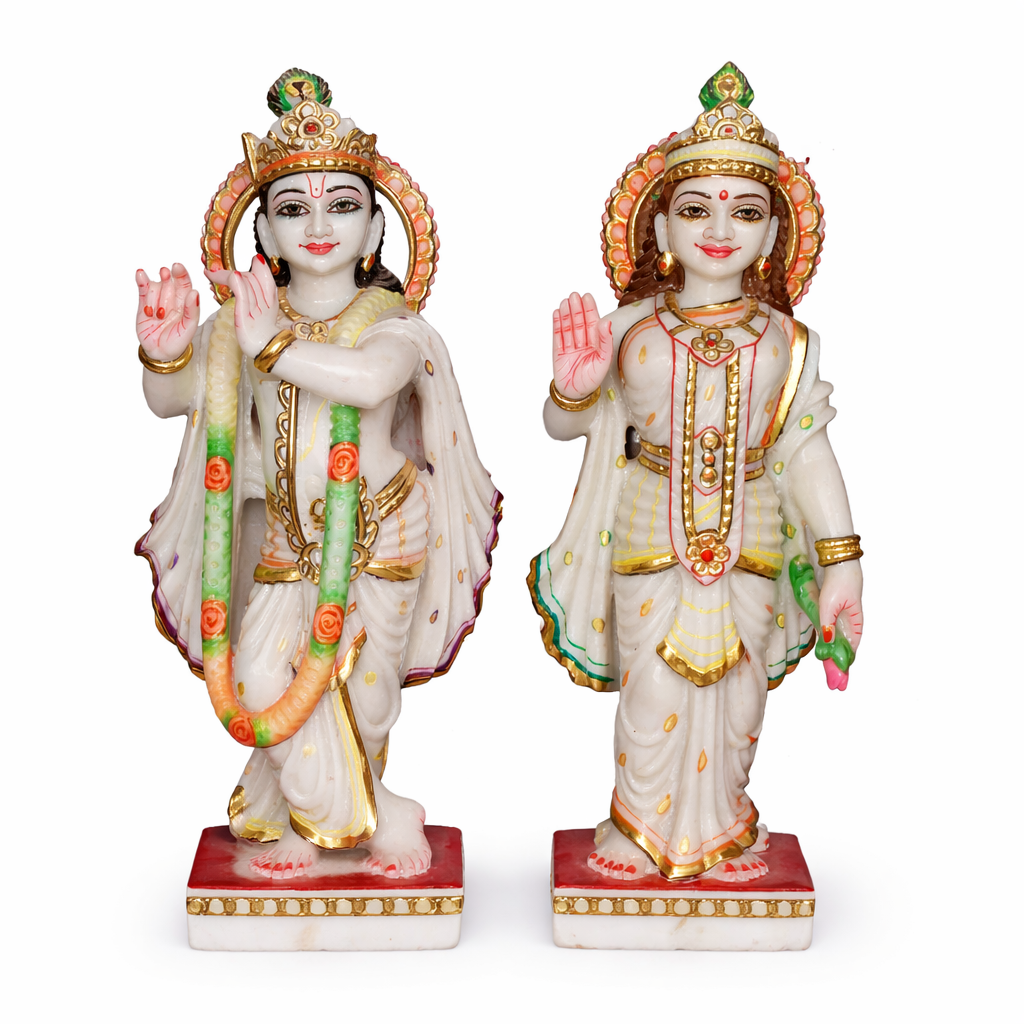 Radha Krishna Marble Idol Set – Decorative Hindu God Statue for Home Temple