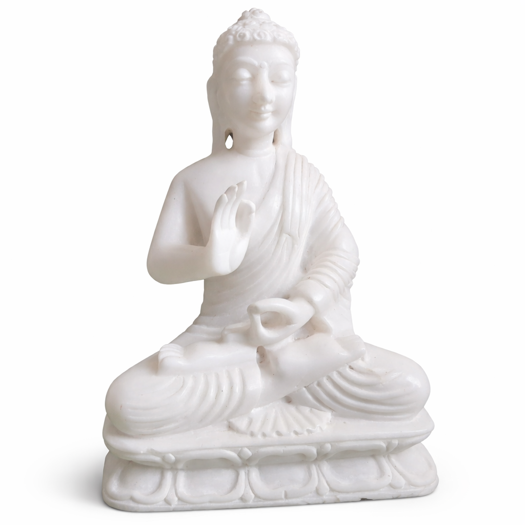 Handcrafted White Marble Buddha Statue – Meditation Buddha Idol for Home & Garden Decor