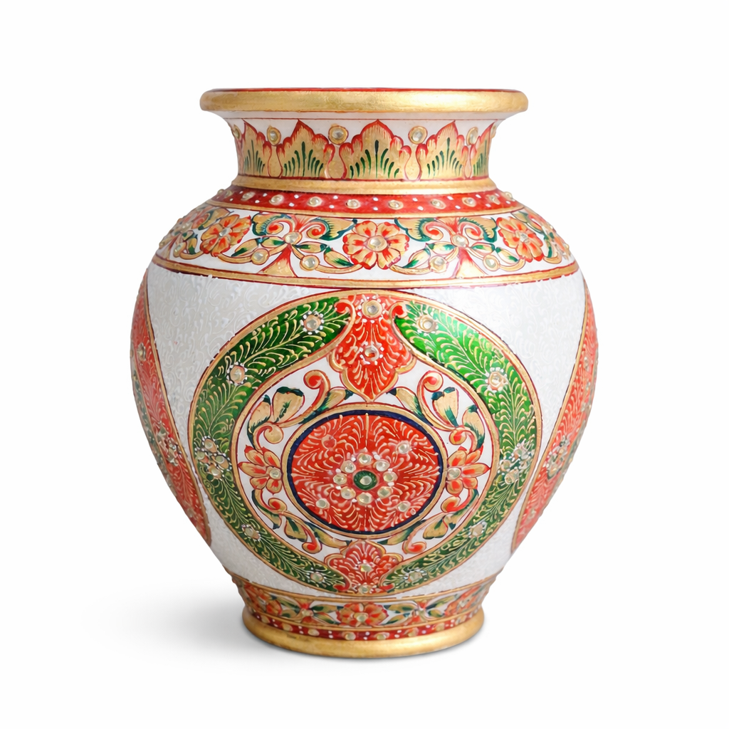 Handcrafted Decorative Marble Vase – Traditional Rajasthani Hand Painted Flower Vase