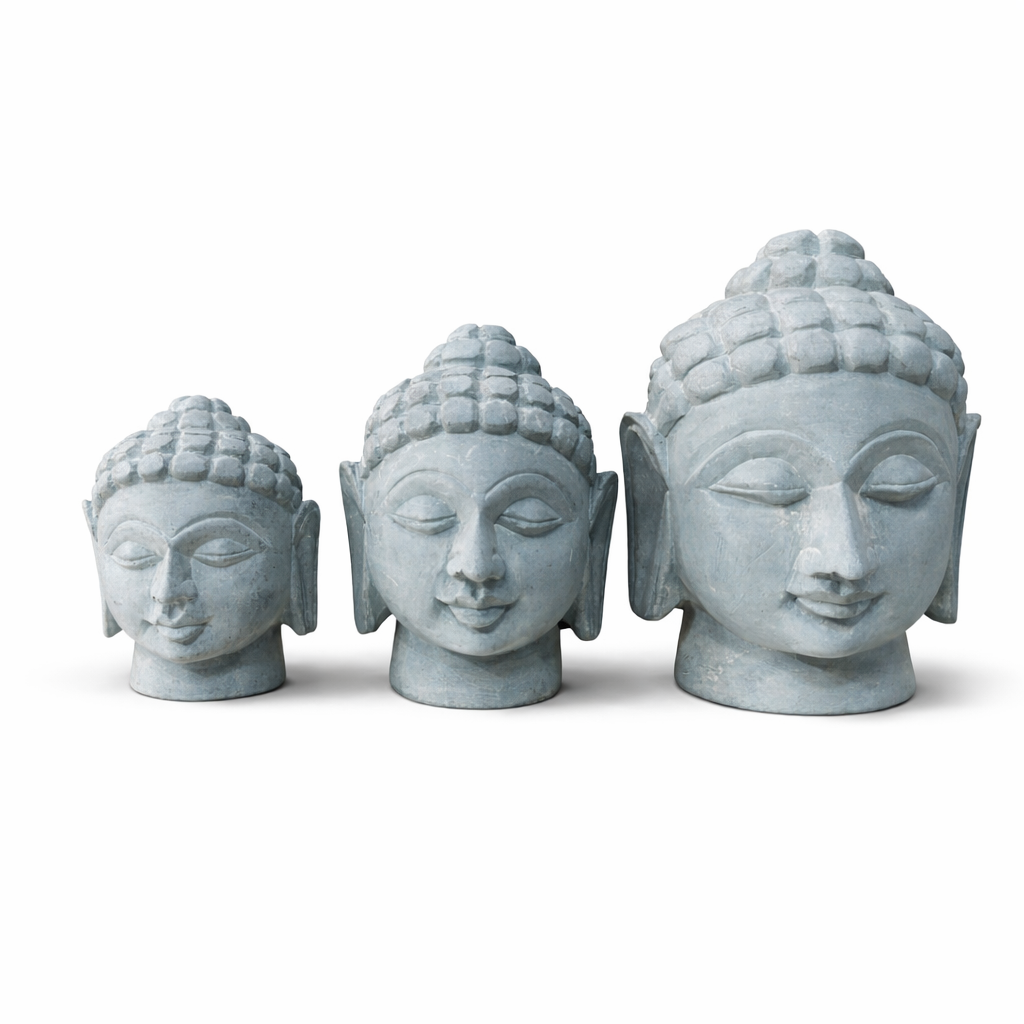 Handcrafted Stone Buddha Head Statue – Decorative Meditation Sculpture (Multiple Sizes)