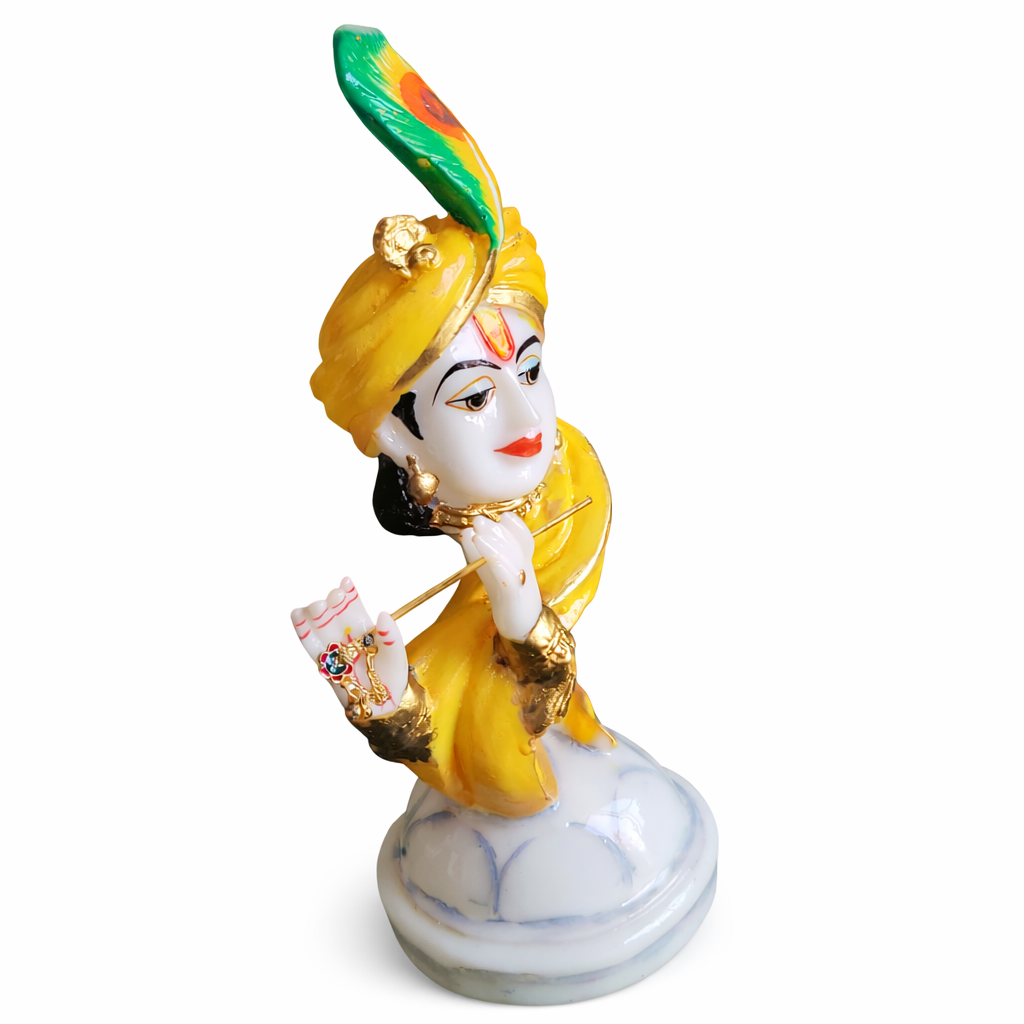 Handcrafted Lord Krishna Marble Idol with Flute – Decorative Krishna Statue for Home Temple
