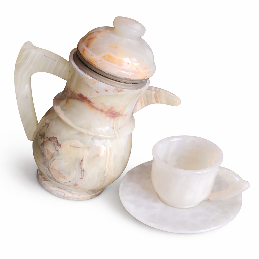Handcrafted Natural Onyx Marble Tea Set – Jug with Cup & Saucer