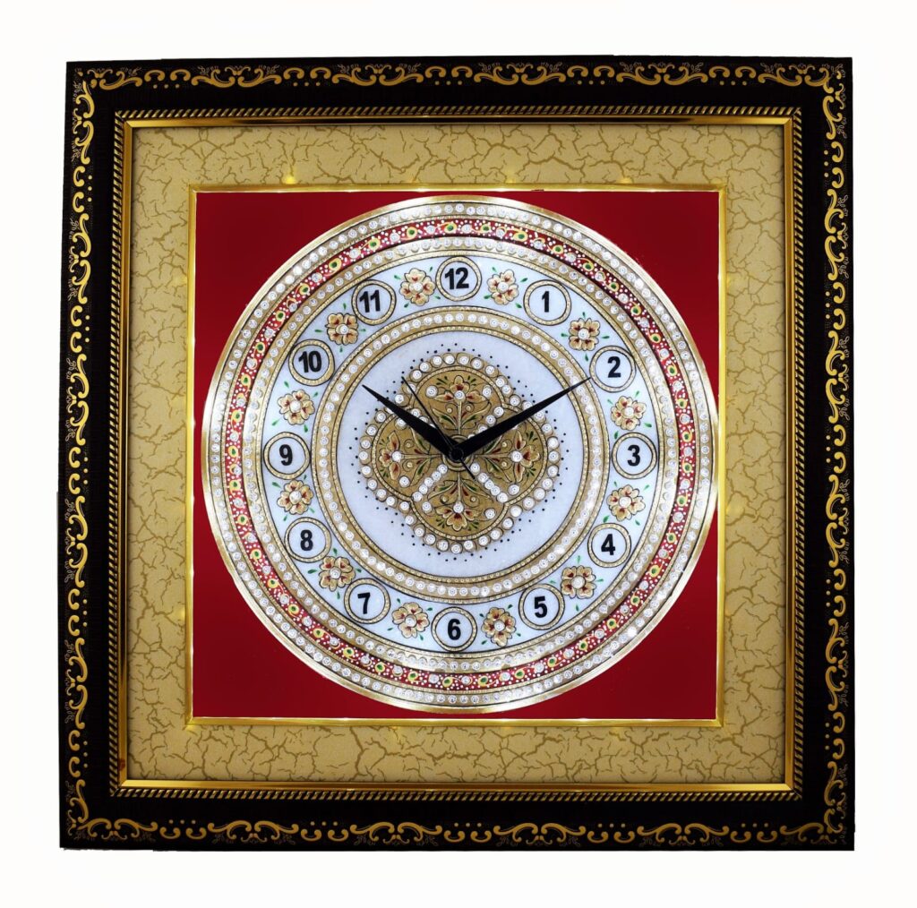 Handcrafted Marble Wall Clock with Decorative Frame