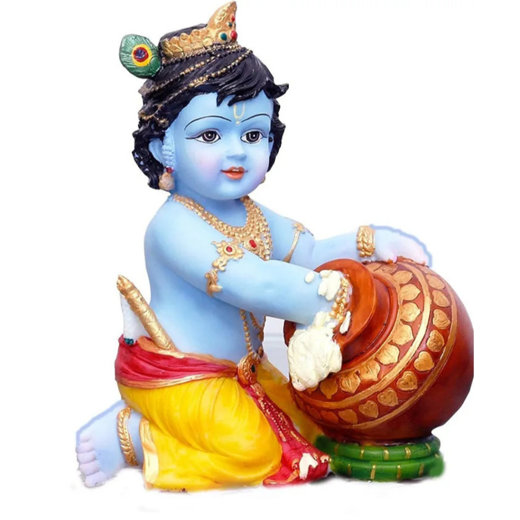 Baby Krishna (Makhan Chor) Idol with Butter Pot – Decorative Spiritual Statue for Home Temple