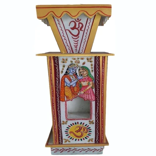 Hand-Painted Marble Tulsi Stand with Radha Krishna Design – Decorative Tulsi Pot Stand for Home Temple