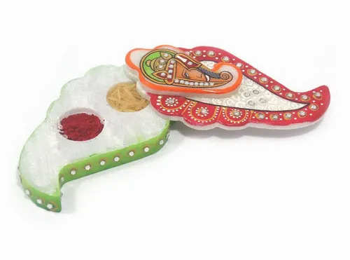 Handcrafted Marble Kumkum Roli Holder – Decorative Pooja Tilak Box with Lid