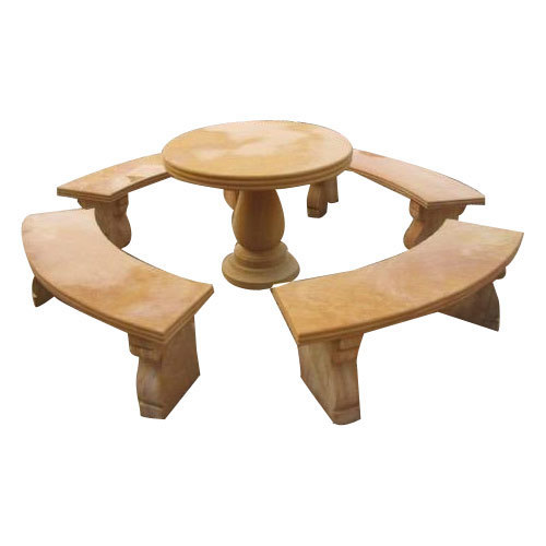 Handcrafted Stone Garden Table & Bench Set – Outdoor Marble/Sandstone Seating Set