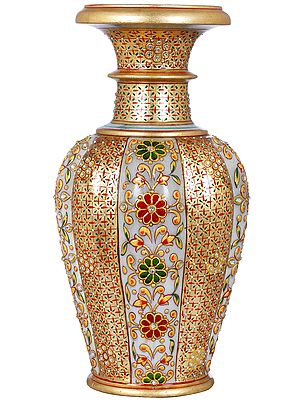 Hand-Painted Marble Flower Vase | Traditional Decorative Vase for Home Decor