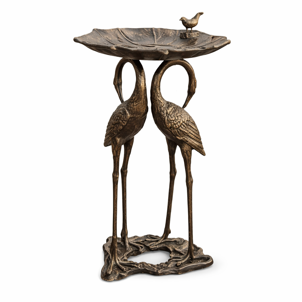 Decorative Crane Bird Bath Stand | Artistic Garden Bird Feeder & Water Bowl
