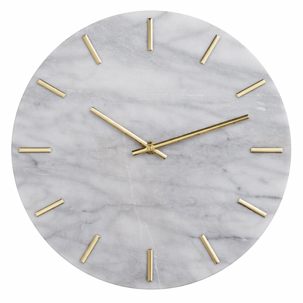 Modern Marble Wall Clock | Minimalist Stone Clock with Gold Accents