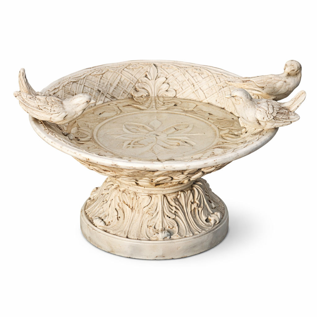 Handcrafted Marble Bird Bath | Decorative Garden Bird Feeder with Artistic Design