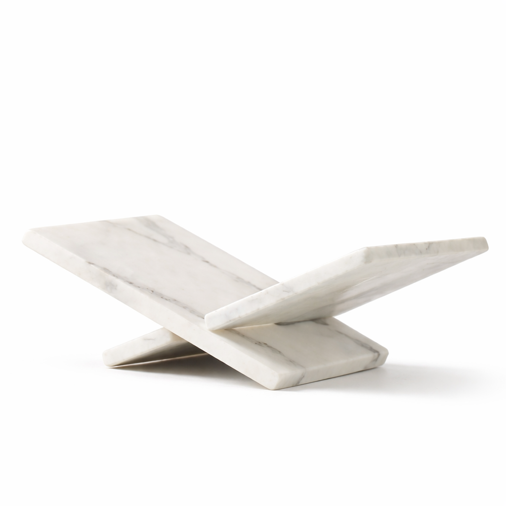 Handcrafted Marble Book Stand | Modern X-Shape Stone Display & Reading Stand