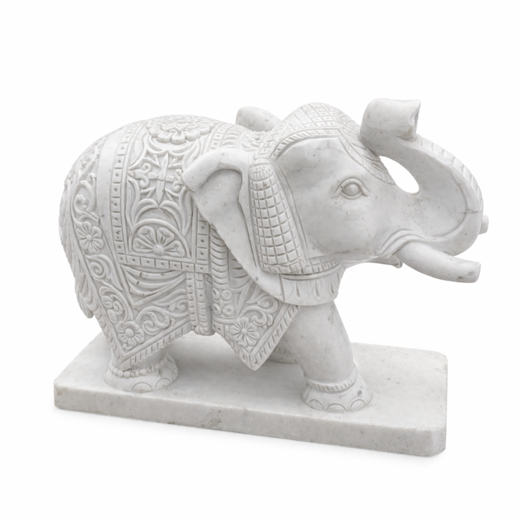 Handcrafted Marble Elephant Statue | Decorative Lucky Elephant for Home & Garden