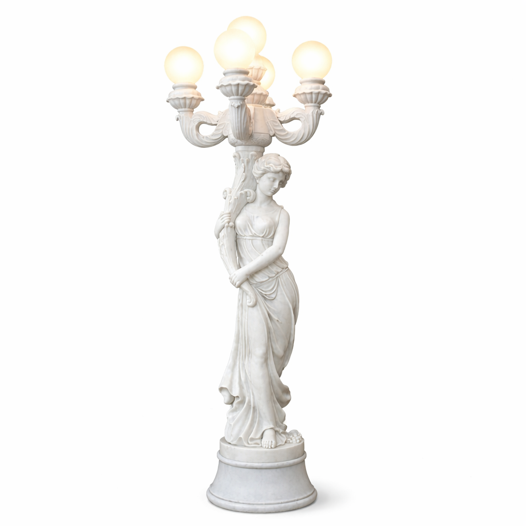 Handcrafted Marble Lady Floor Lamp | Decorative Sculpture Light for Home Décor