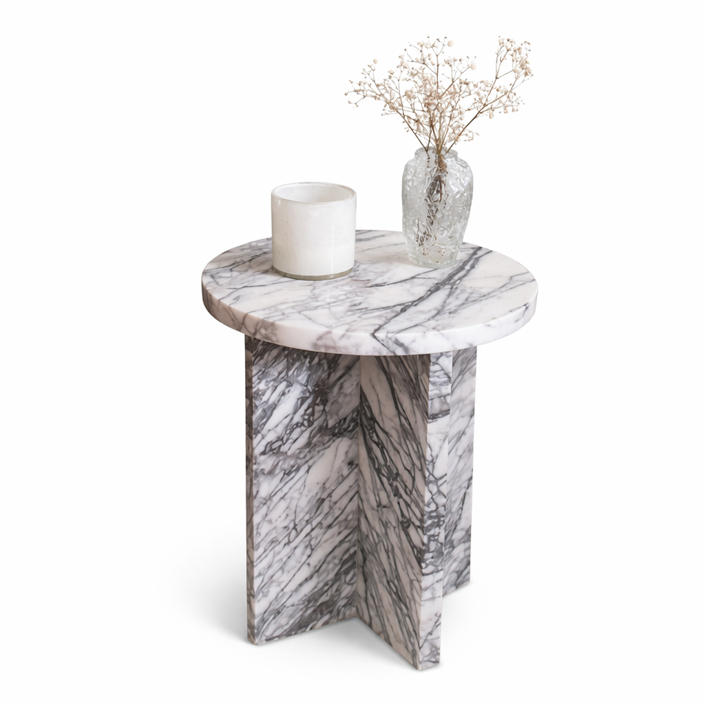Luxury Marble Side Table | Modern Round Stone End Table with Designer Base