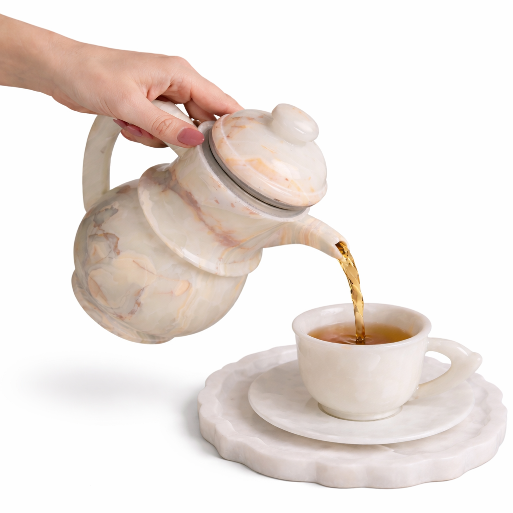Handcrafted Marble Tea Set | Luxury Stone Teapot & Cup Set with Elegant Finish