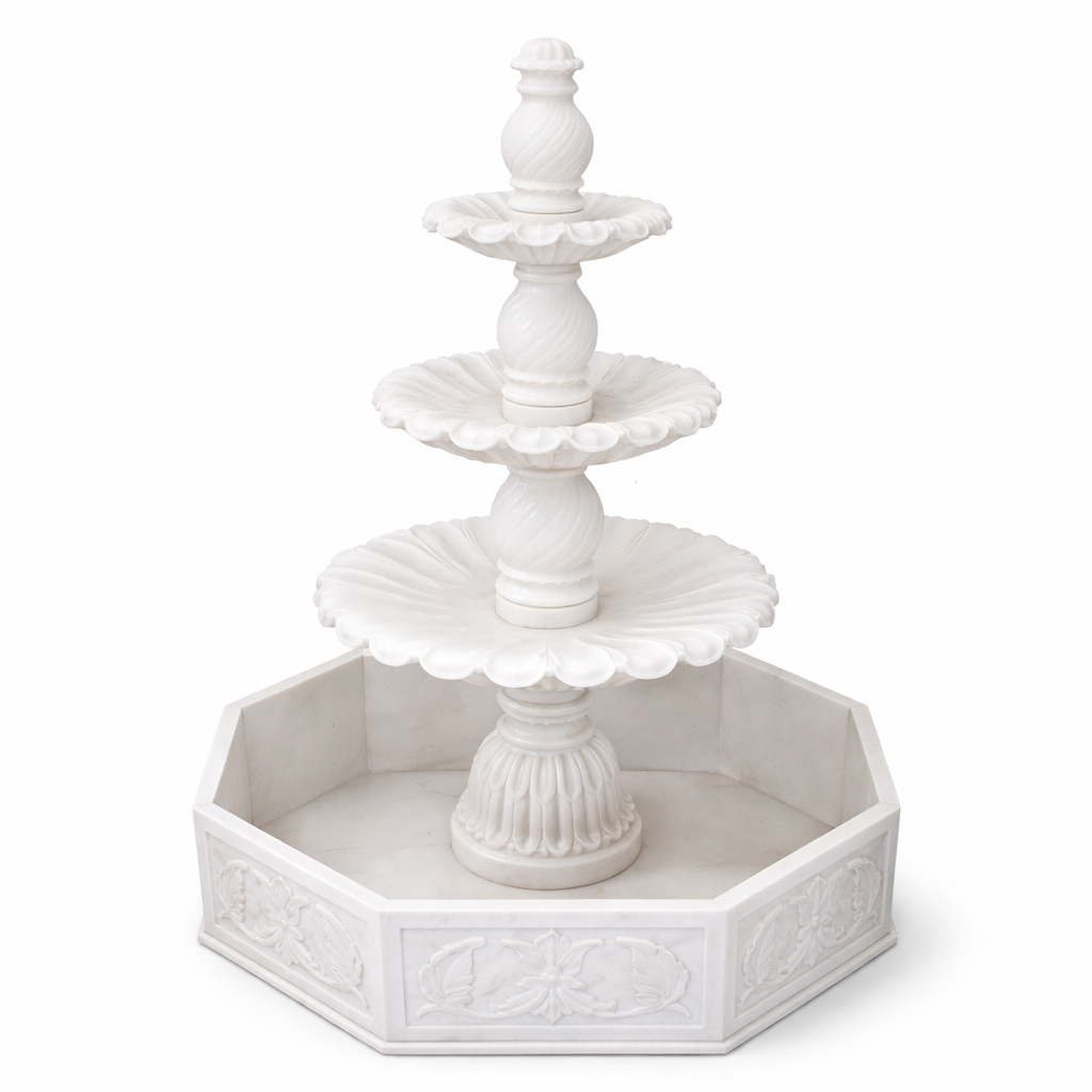 Handcrafted Marble Tier Fountain | Elegant Decorative Water Fountain for Home & Garden