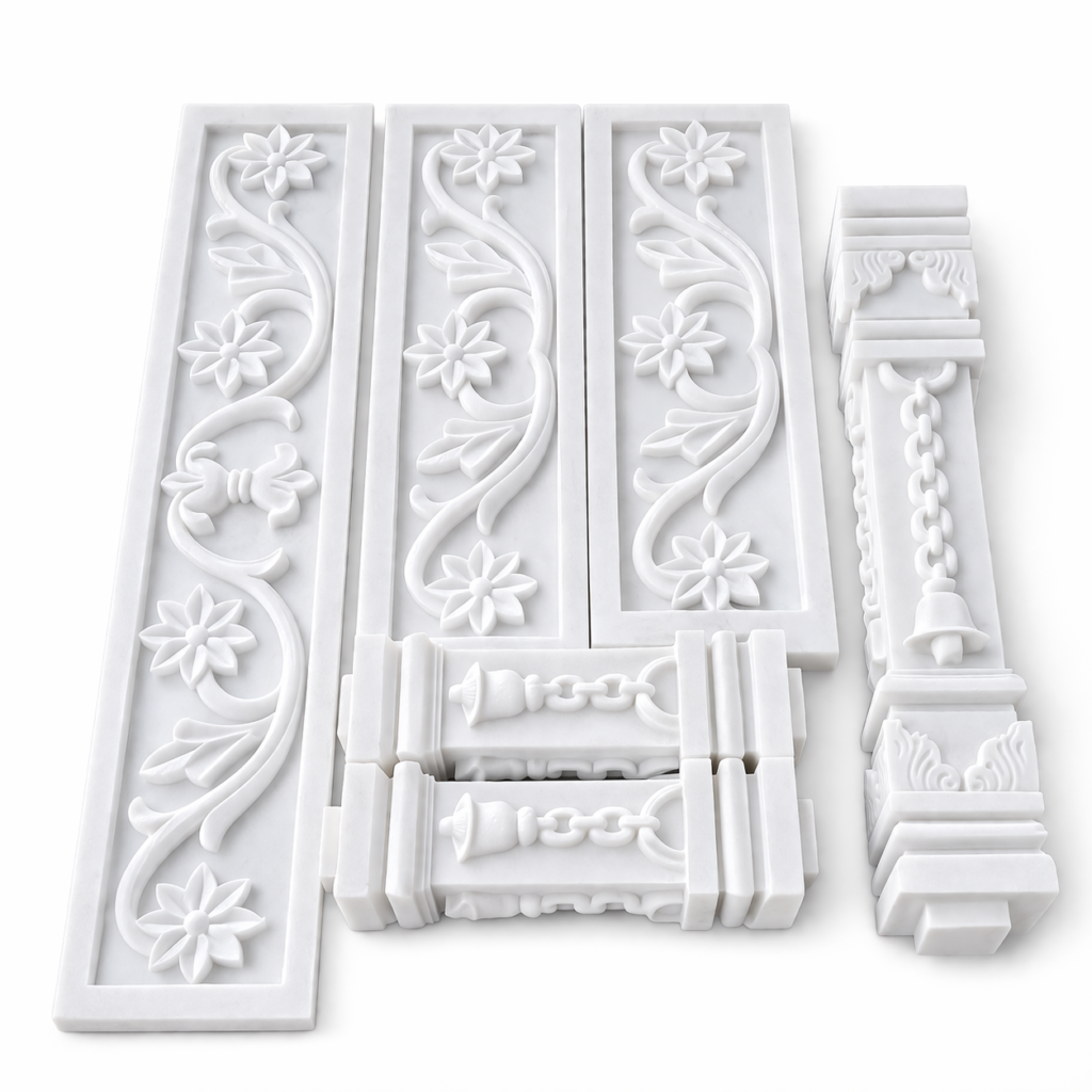 Handcrafted Marble Decorative Wall Panels Set | Floral Carved Architectural Design