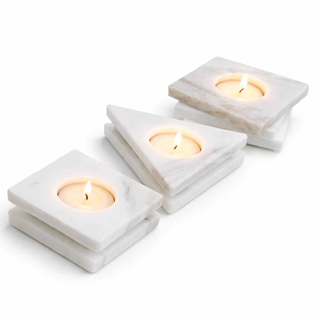 Handcrafted Marble Tealight Candle Holders Set | Modern Decorative Diya Stand