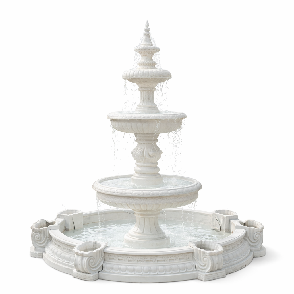 Luxury Marble Garden Fountain | Multi-Tier White Stone Water Fountain for Outdoor Décor