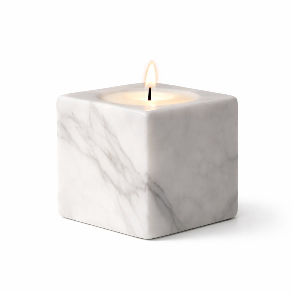 Premium Marble Cube Candle | Luxury Stone Candle Holder with Elegant Finish
