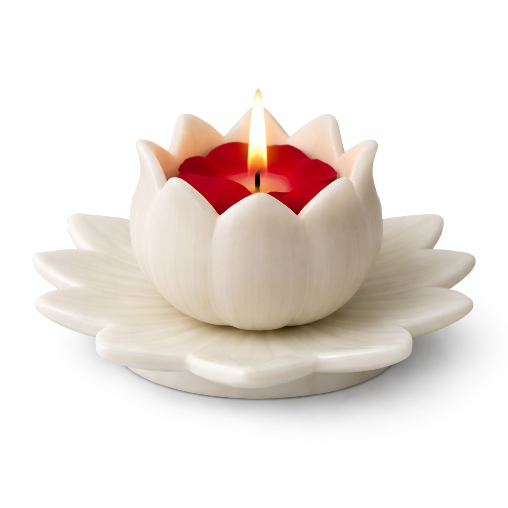 Handcrafted Marble Lotus Diya Candle Holder | Elegant Decorative Tealight Stand