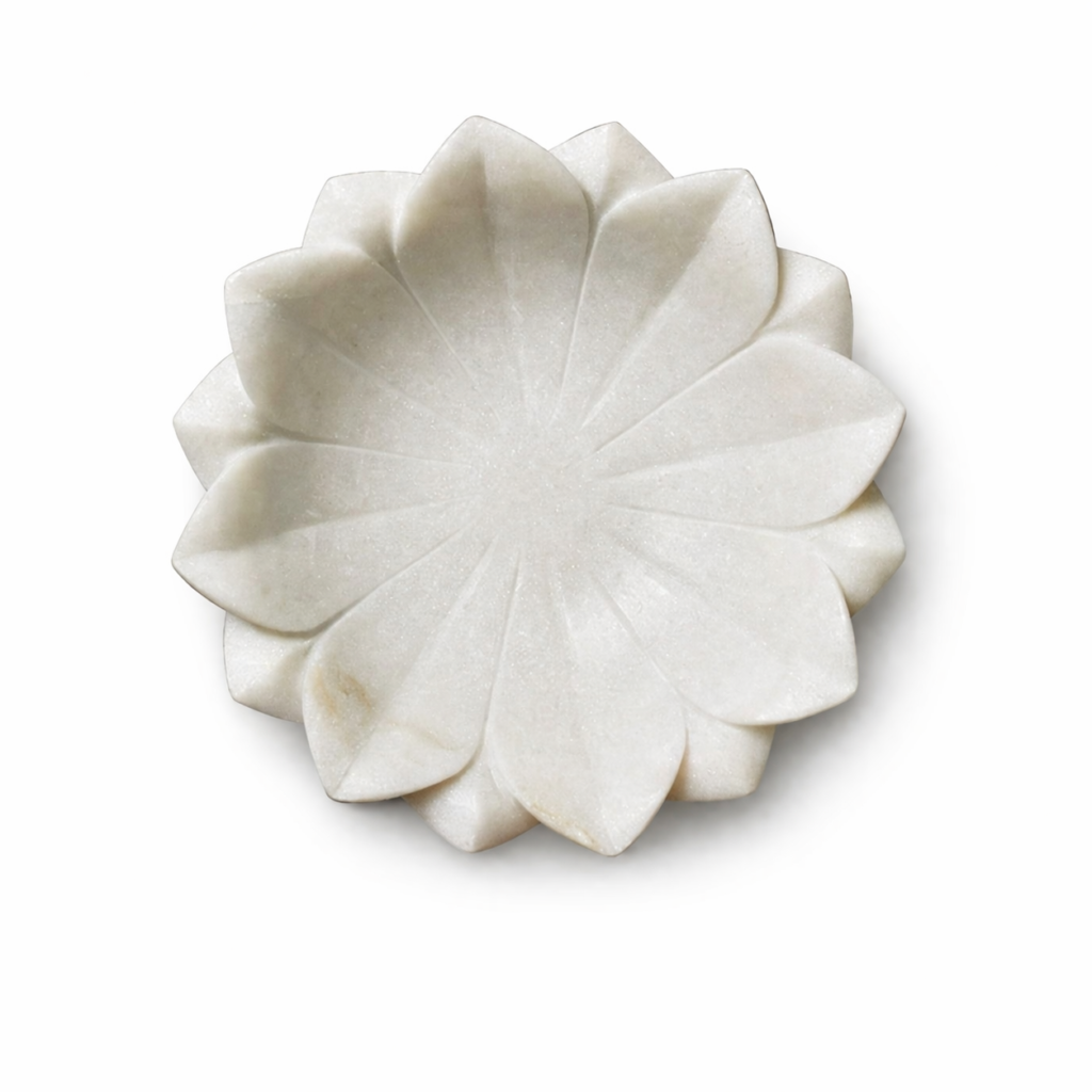 Handcrafted Marble Lotus Design Decorative Plate | Elegant Stone Floral Dish
