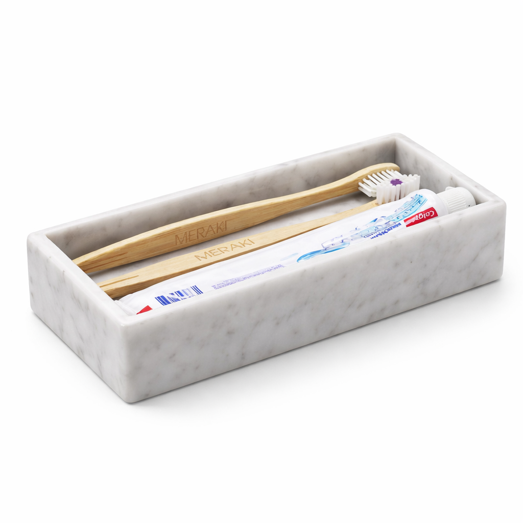 Handcrafted Marble Bathroom Organizer Tray | Elegant Storage Tray for Essentials