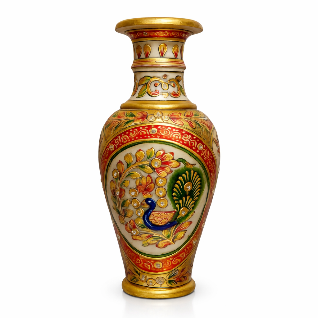 Handcrafted Marble Peacock Design Vase | Decorative Flower Vase for Home Décor
